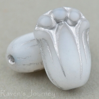 Tulip (12x8mm) White Opaque with Silver Wash