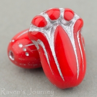 Tulip (12x8mm) Red Opaque with Silver Wash