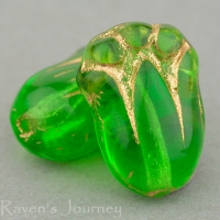 Tulip (12x8mm) Emerald Green Transparent with Gold Wash 300 Loose Beads per Unit *Last Unit Remaining*