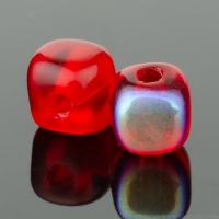 Cube Spacer (4mm) Red Ruby Transparent with Aurora Borealis Finish