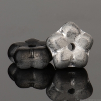 Center Drilled Flower Spacer (7x3mm) Jet Black Opaque with Silver Half Coat Finish