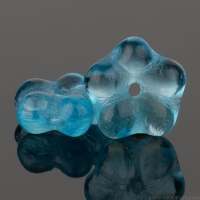 Center Drilled Flower Spacer (9x4mm) Aqua Blue Transparent