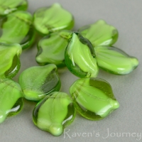 Wide Leaf (15x12mm) Green Olivine Mix Transparent Opaque