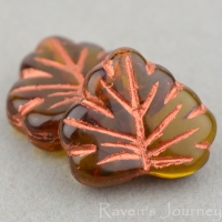 Maple Leaf (13x11mm) Green Amber Transparent with Copper Wash