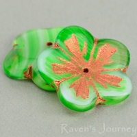 Large Flat Flower (23x5mm) Green White Crystal Mix Transparent Opaque with Copper Wash