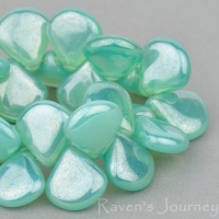 Briolette (12x11mm) Aqua Green Opaline with White Luster