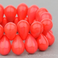 Pressed Drop (9x6mm) Red Coral Opaque
