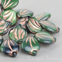 Wide Leaf (15x12mm) Green Malachite Opaque with Copper Wash