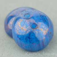 Two Hole Piggy Bead (8x4mm) Blue Opaque with Purple Gold Luster
