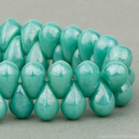 Pressed Drop (6x4mm) Turquoise Opaque with White Luster