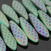 Medium Dagger (16x5mm) Turquoise Opaque Matte with Rainbow Finish and Laser Etched Dragon Scale Design