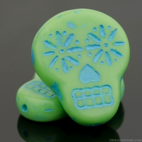 Sugar Skull (20x17mm) Mint Green Opaque with Turquoise Wash