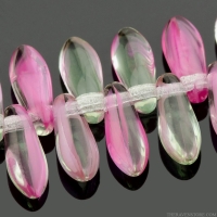 Small Dagger (8x3mm) Fuchsia Pink and Green (Olivine) Transparent Mix