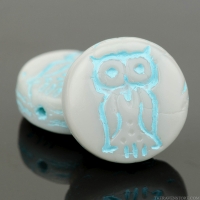 Coin with Owl (14mm) Slate Grey Opaque with Turquoise Wash