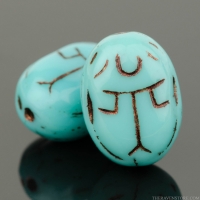 Scarab (14x10mm) Turquoise Opaque with Dark Brown Wash