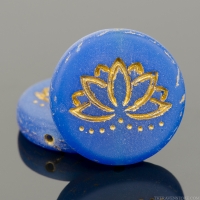 Coin with Lotus Flower (18mm) Lapis Blue Opaline Matte with Gold Wash