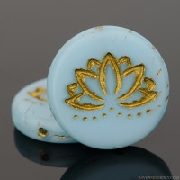 Coin with Lotus Flower (18mm) Sky Blue Silk Matte with Gold Wash