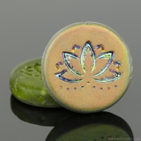 Coin with Lotus Flower (18mm) Olivine Green Transparent Matte with Half-Coat Vitral Finish