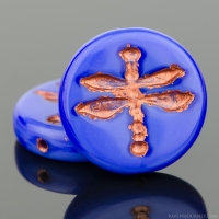 Pressed Coin with Dragonfly (18mm) Royal Blue Silk with Copper Wash