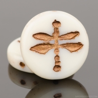Pressed Coin with Dragonfly (18mm) Ivory Opaque with Dark Bronze Wash