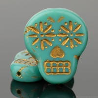 Sugar Skull (20x17mm) Turquoise Opaque with Gold Wash