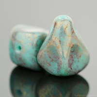 Old Style Drop (13x12mm) Turquoise Opaque with Purple/Gold Luster