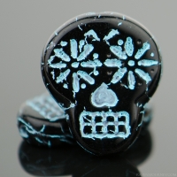 Sugar Skull (20x17mm) Jet Black Opaque with Turquoise Wash