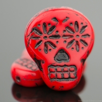Sugar Skull (20x17mm) Deep Red Opaque with Black Wash