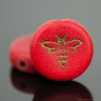 Pressed Coin with Bee (12mm) Red Opaque Matte with Dark Bronze Wash