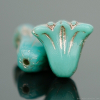 Lily (9x10mm) Turquoise Opaque with Platinum Wash