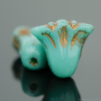 Lily (9x10mm) Turquoise Opaque with Dark Bronze Wash
