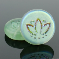 Coin with Lotus Flower (14mm) Tourmaline Green Transparent Matte with AB Half Coat Finish