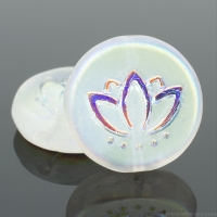 Coin with Lotus Flower (14mm) Crystal Transparent Matte with AB Half Coat Finish