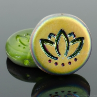 Coin with Lotus Flower (14mm) Olivine Green Transparent Matte with Vitrail Finish