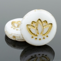 Coin with Lotus Flower (14mm) White Silk with Gold Wash