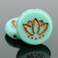 Coin with Lotus Flower (14mm) Turquoise Opaque Matte with Dark Bronze Wash (2)