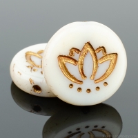 Coin with Lotus Flower (14mm) Ivory Opaque with Dark Bronze Wash