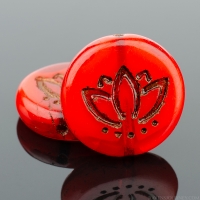 Coin with Lotus Flower (14mm) Burnt Orange Opaline with Dark Bronze Wash (2)