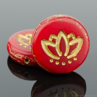 Coin with Lotus Flower (14mm) Deep Red Opaline Matte with Gold Wash