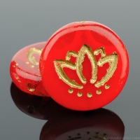 Coin with Lotus Flower (14mm) Burnt Orange Opaline with Gold Wash (2)