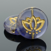 Coin with Lotus Flower (14mm) Tanzanite Purple Transparent Matte with Gold Wash