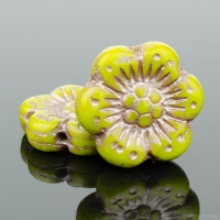 Wild Rose (14mm) Gaspeite Green Opaque with Platinum Wash