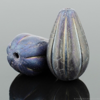 Melon Drop (13x8mm) Blue/Purple Iris Finish Matte Opaque