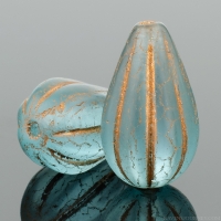 Melon Drop (13x8mm) Light Aqua Blue Transparent Matte with Dark Bronze Wash