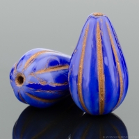 Melon Drop (13x8mm) Royal Blue Silk with Dark Bronze Wash