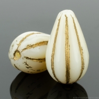 Melon Drop (13x8mm) Ivory Opaque with Gold Wash