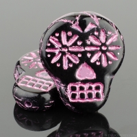 Sugar Skull (20x17mm) Jet Black Opaque with Pink Wash