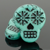 Sugar Skull (20x17mm) Turquoise Opaque with Black Wash
