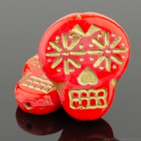 Sugar Skull (20x17mm) Coral Red Opaque with Gold Wash
