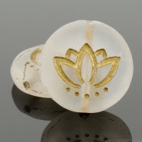Coin with Lotus Flower (14mm) Crystal Transparent Frosted with Gold Wash